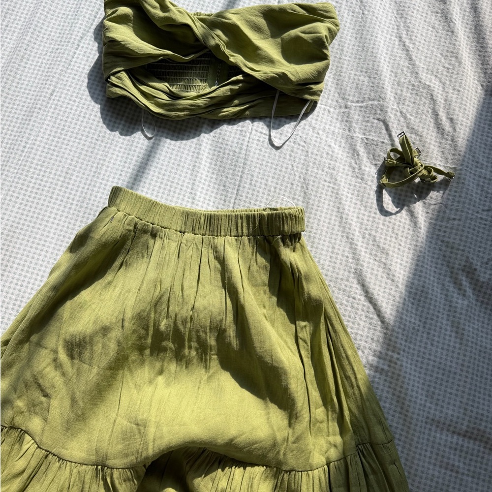 Princess Polly Olive Green Tiered Midi Skirt Set